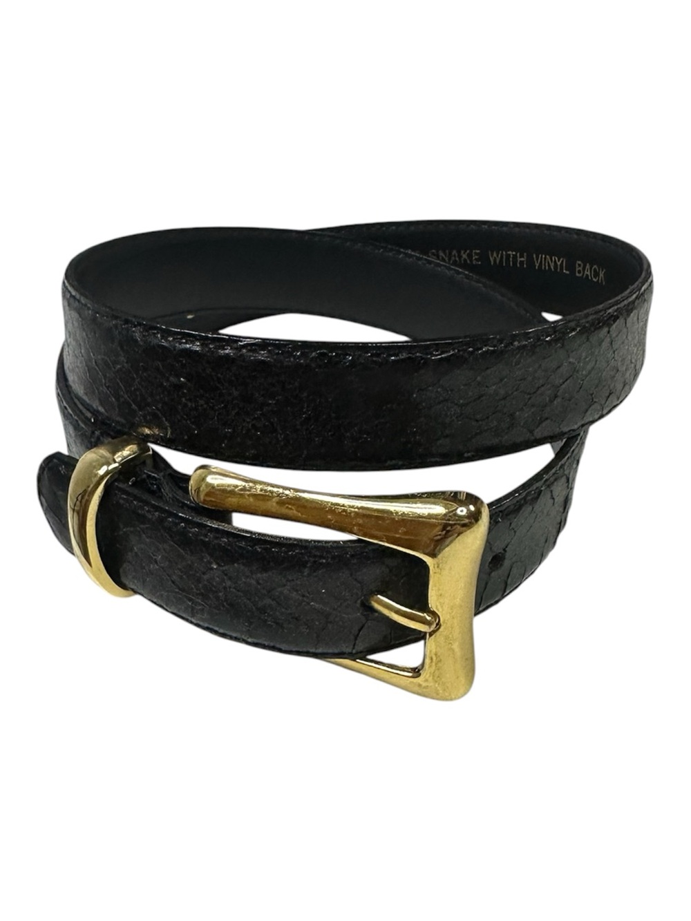 Vintage Laura Gayle Black Genuine Snakeskin Belt Gold Buckle Small
